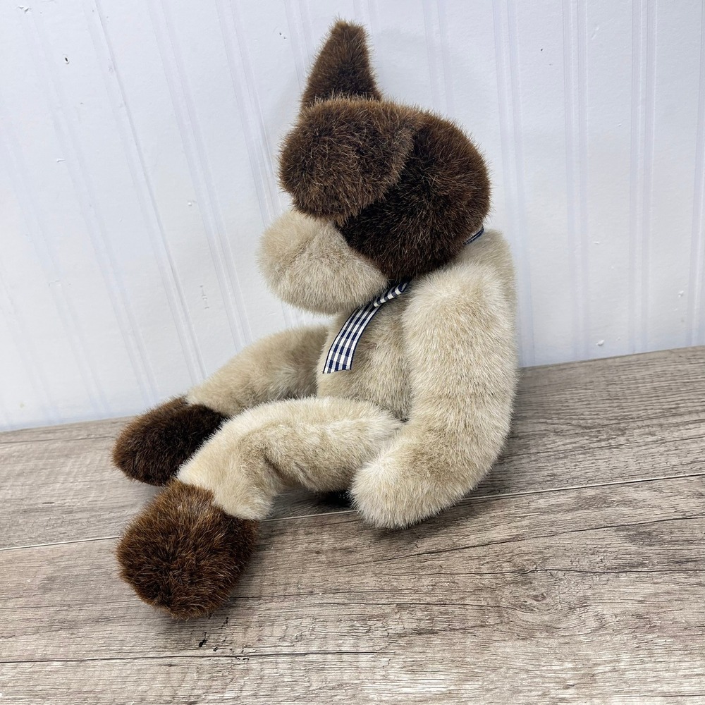 Russ Berrie Sandy Plush Dog Brown Tan Spotted Stuffed Animal Gingham Bow 10" - Picture 7 of 7